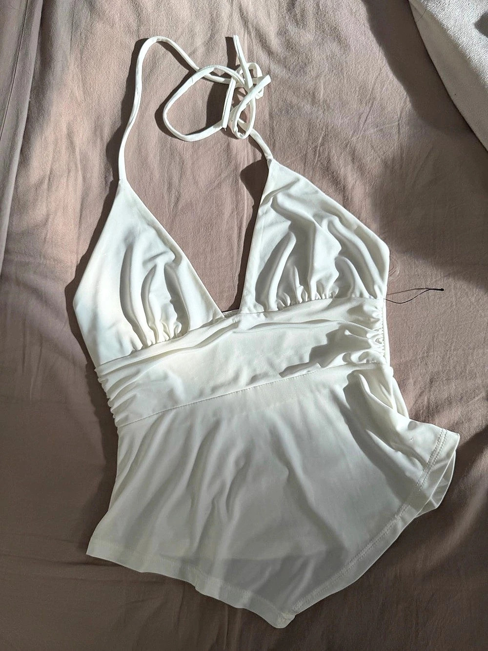 TRESSER White Ruched Halter Crop Top